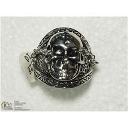 17) STAINLESS STEEL SKULL & CHAIN MENS RING