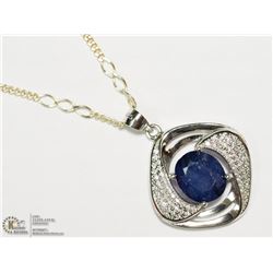 33) SILVER SAPPHIRE & CUBIC ZIRCONIA NECKLACE