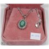 Image 1 : 40) SILVER LARGE EMERALD AND SIDE TOPAZ NECKLACE