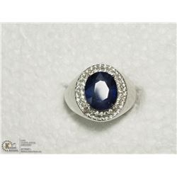 48) SILVER GENUINE SAPPHIRE & CUBIC ZIRCONIA RING