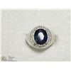 Image 1 : 48) SILVER GENUINE SAPPHIRE & CUBIC ZIRCONIA RING