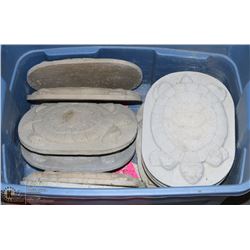 TOTE OF 13 TURTLE CEMENT STEPPING STONES.