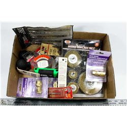 FLAT OF MAINLY NEW TOOLS & ACCESSORIES INCL WIRE