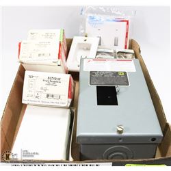NEW ELECTRICAL LOT INCL SWITCH, PLATES,