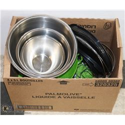 LOT OF KITCHENWARE INCL 6PC LARGE STAINLESS