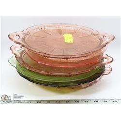 LOT OF ASSORTED COLOR DEPRESSION GLASS PLATTERS