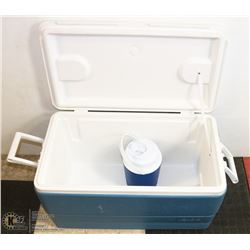 LARGE BLUE AND WHITE COOLER COMES WITH WATER JUG