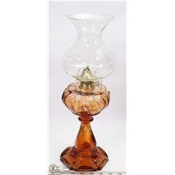 VINTAGE ORANGE OIL LAMP WITH SHADE.
