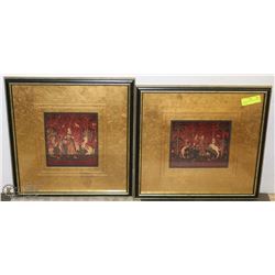 SET WITH 2 GOLD & BLACK FRAMED PICTURES.