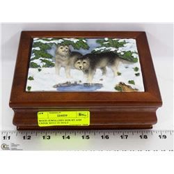 WOOD JEWELRY BOX BY ASH CREEK WITH 3D WOLF