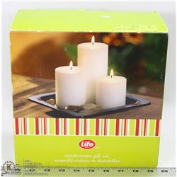 NEW 5PC CANDLE SET INCL 3 NEW PILLAR CANDLES,