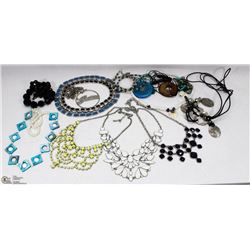 BOX OF ASSORTED FASHION JEWELRY.