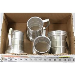 BOX OF METAL CAMPING STEINS