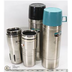 2 STAINLESS STEEL THERMOSES WITH 2 STAINLESS STEEL