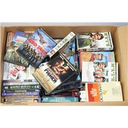 LARGE BOX OF ASSORTED VHS AND DVDS