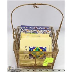 WIRE BASKET FULL OF COPIES OF THE QURAN