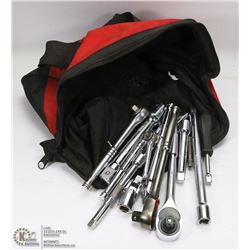 MILWAUKEE BAG WITH ASSORTED SOCKETS, EXTENSIONS