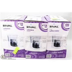 LOT OF 3 RIVAL 5-CUP COFFEE MAKERS