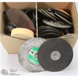 BOX OF GRINDING DISCS, BUFFERS, WIRE WHEELS AND