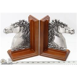 PAIR OF PEWTER HORSE HEAD BOOKENDS