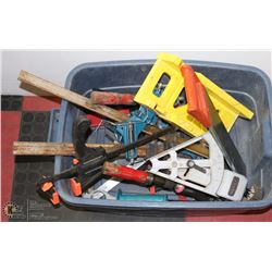 BOX OF JIGS, CLAMPS AND MORE