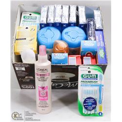 BOX OF PERSONAL CARE ITEMS INCLUDING TOOTHPASTE