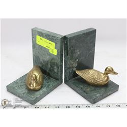 STONE AND BRASS DUCK BOOKENDS