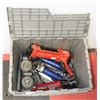 BIN WITH TWO 12 TON BOTTLE JACKS W/HANDLE JACKS,