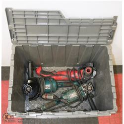 BIN WITH 5" GRINDERS, 2 MAKITA * 1 MILWAUKEE