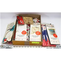 FLAT OF GOLF TEES & ASSORTED GLOVES