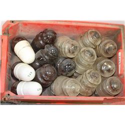 TRAY OF ANTIQUE INSULATORS SOME ARE MARKED CPR