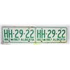 MATCHING SET OF 1867-1967 ALBERTA LICENSE PLATES