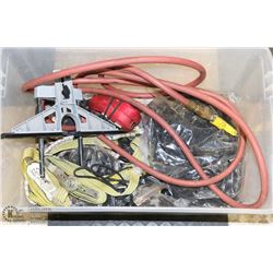 TOTE OF BUNGEES, RATCHET STRAPS AND MORE