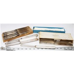 2 SETS OF STAINLESS & SILVERPLATE KNIVES & 1 BIRKS