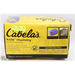 CABELA'S KID'S MUMMY SLEEPING BAG W/ STUFF SACK.