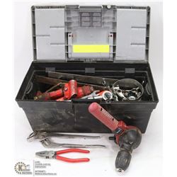 BLACK TOOL BOX WITH ASSORTED TOOLS