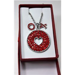 10 - SILVER TONE & RED CRYSTAL PENDANT