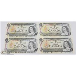 LOT OF FOUR 1973 CANADIAN $1 BANK NOTES