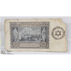 GERMAN NAZI JEWISH GHETTO BANK NOTE LITZMANSTADL.