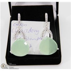 #12-GREEN CHALCEDONY & CZ  GEMSTONE EARRINGS