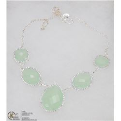 #11-GREEN CHALCEDONY & CZ  GEMSTONE NECKLACE
