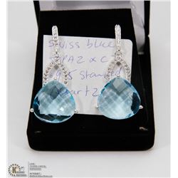 #18-SWISS BLUE TOPAZ & CZ GEMSTONE EARRINGS