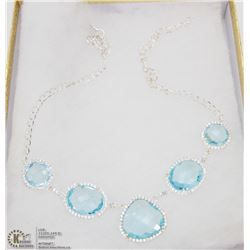 #17-SWISS BLUE TOPAZ & CZ GEMSTONE NECKLACE