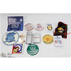 COLLECTION OF ESTATE PINS INCL VINTAGE LIGHTERS &