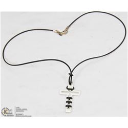 STERLING SILVER CROSS ON BLACK CORD NECKLACE.