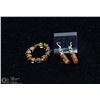 Image 1 : STERLING SILVER & AMBER EARRINGS & RING.