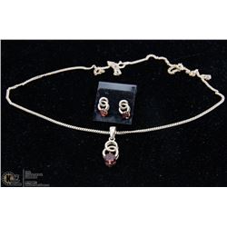 STERLING SILVER NECKLACE & EARRING SETS W/ RED