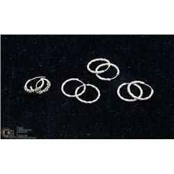 4 PAIRS OF STERLING SILVER SLEEPER EARRINGS.