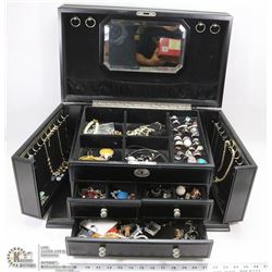 LARGE BLACK JEWELRY BOX W CONTENTS INCLUDED