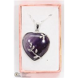 AMETHYST HEART SHAPED SEMI PRECIOUS PENDANT W/